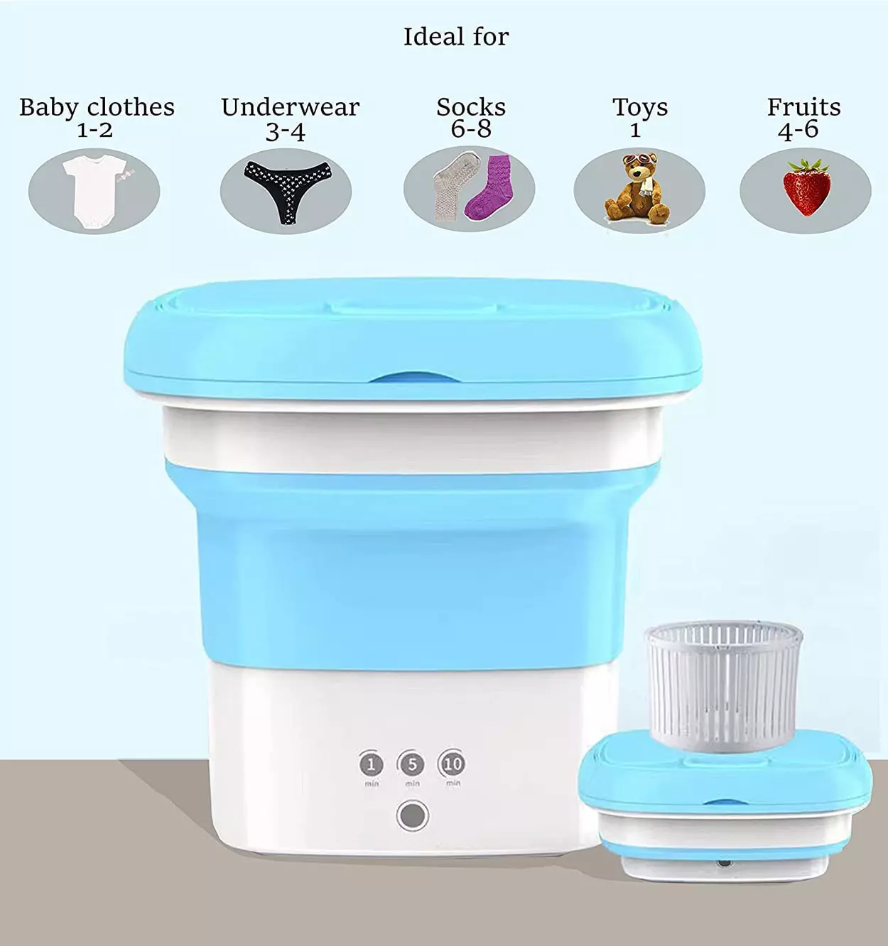 مینی واش لباسشویی مسافرتی تاشو تایمردار با خشک کن - Image 7